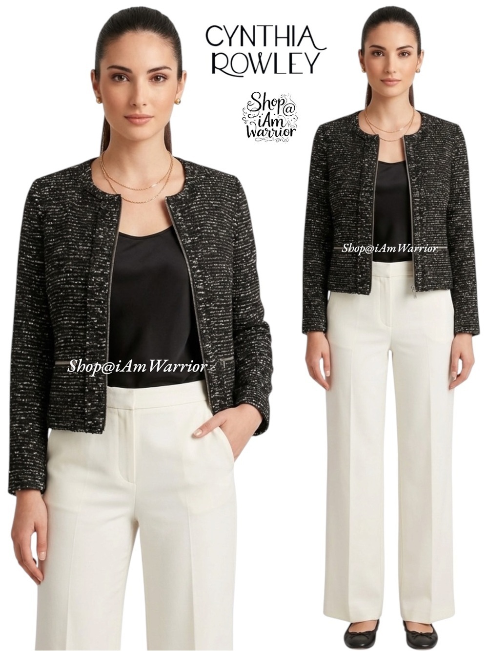 Cynthia Rowley black tweed zip moto blazer *shop@iamwarrior